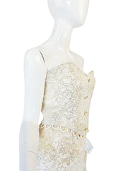 1980s Zandra Rhodes Gold & Cream Bustier Skirt Set