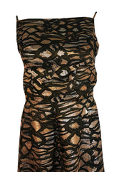 1960s Nina Ricci Metallic Gold Silver Silk Brocade Dress & Jacket Suit Set