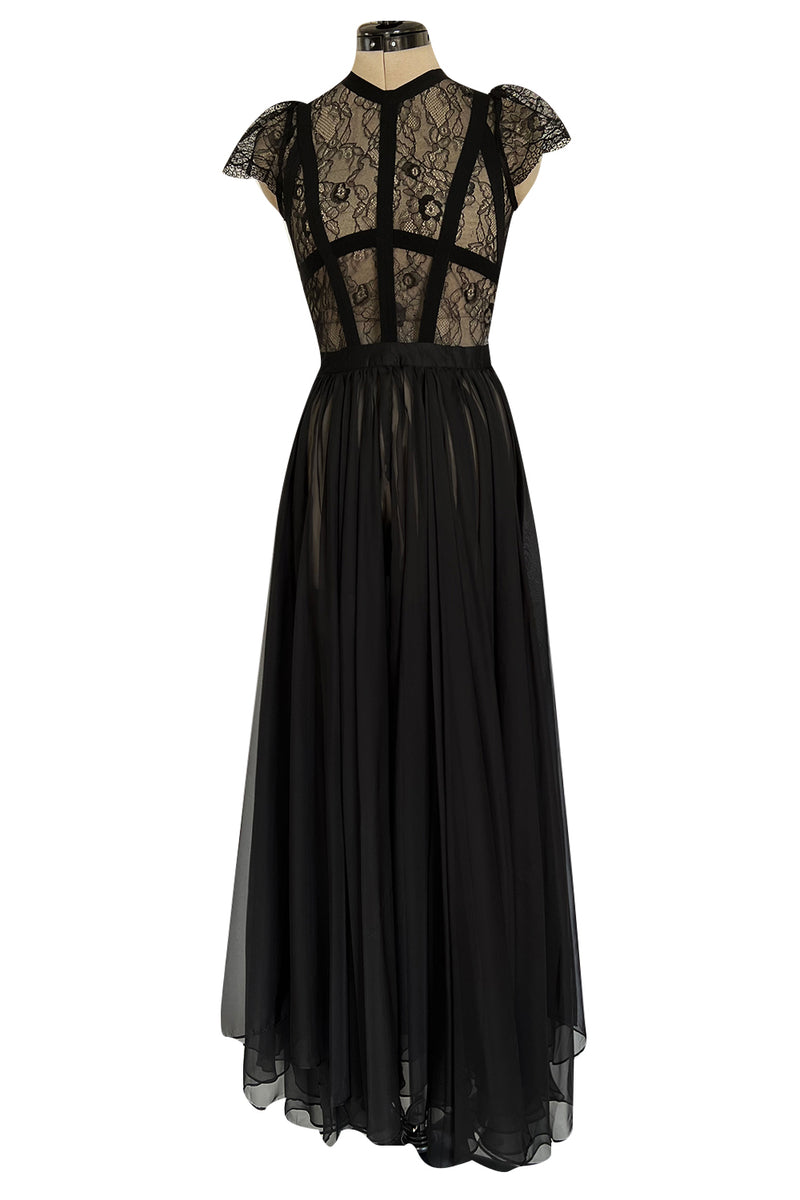 Gorgeous 2000s Valentino Roma Sheer Black Chiffon & Banded Lace Bodice Shrimpton Couture Gorgeous 2000s Valentino Roma Sheer Black Chiffon & Banded Lace Bodice Shrimpton Couture