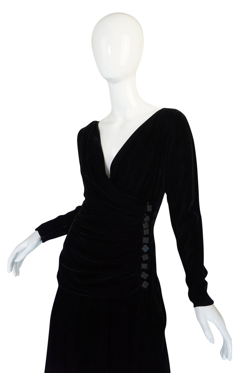 1970s Demi-Couture Black Velvet Tiered Lanvin Dress
