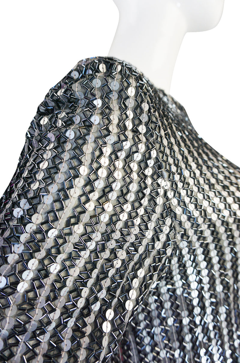 1970s Heavily Sequin & Bead and Silk Pewter Top