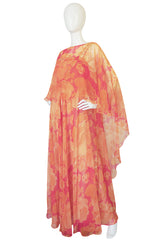 1960s Unlabelled Floral Chiffon Dress with Cape Overlay