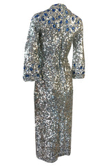 c.1967 Gene Shelly Blue Crystal & Silver Sequin Stretch Knit Dress