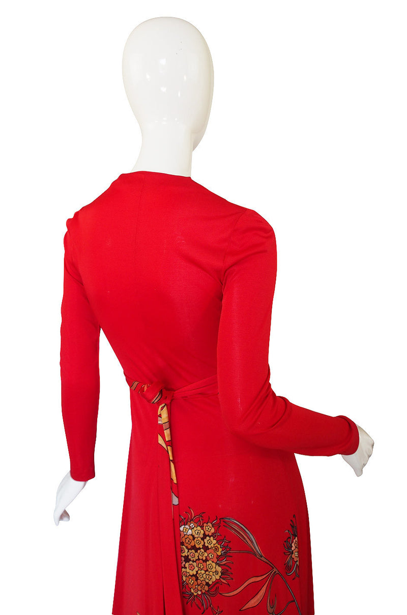 1970s Mac Tac Jersey Red Print Dress