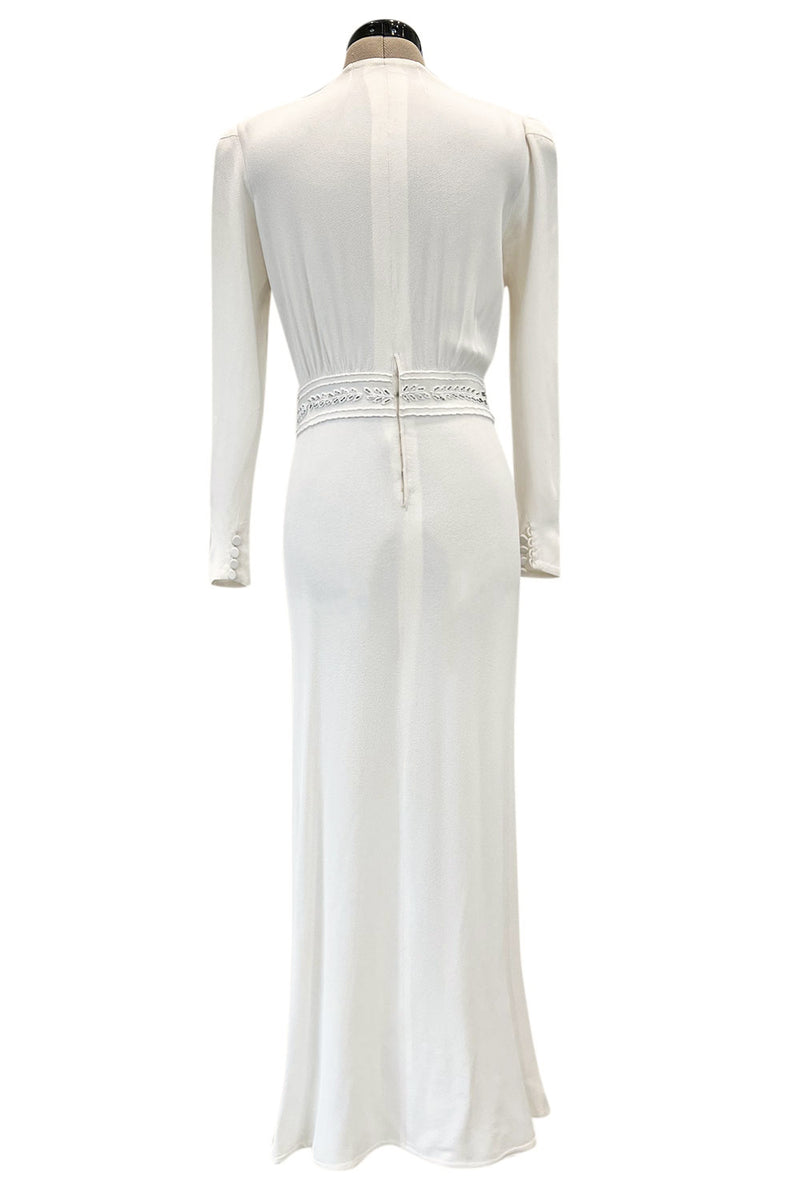 Gorgeous 1930s Off White Moss Crepe Dress w Hand Beaded 'Belt' Detaili Shrimpton Couture Gorgeous 1930s Off White Moss Crepe Dress w Hand Beaded 'Belt' Detaili Shrimpton Couture