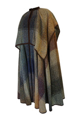 c.1974 Valentino Boutique Nubby Wool Oversized Check Cape