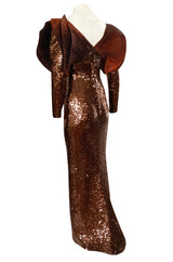 1980s Loris Azzaro Couture Densely Sequin Dress w Elaborate Silk Sleeves