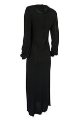 1970s John Anthony Demi-Couture Black Silk Jersey Dress w Hand Beaded Birds