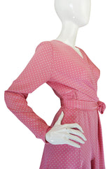 Early 1980s Pink Silk Dotted Valentino Day Dress