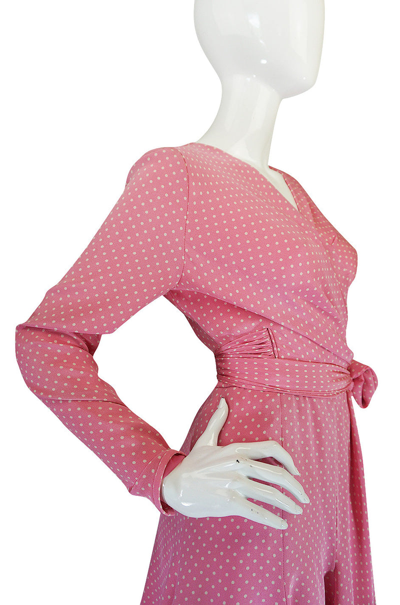 Early 1980s Pink Silk Dotted Valentino Day Dress
