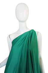 1970s Halston One Shoulder Jersey Green Dress