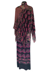 Beautiful 1970s Leonard Strapless Printed Silk Jersey Dress w Matching Silk Chiffon Cape