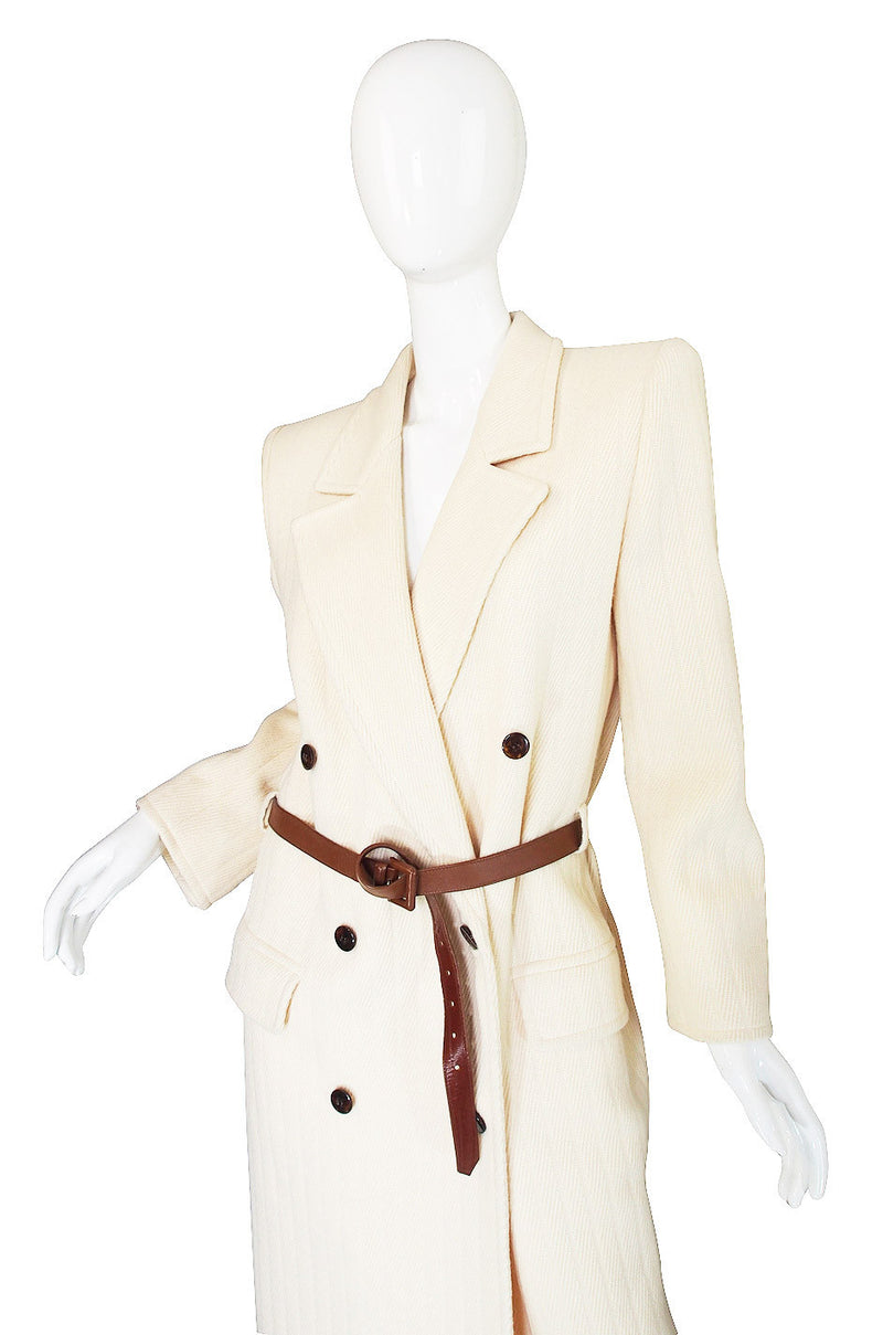 1980s Valentino Belted Ribbed Cream Coat