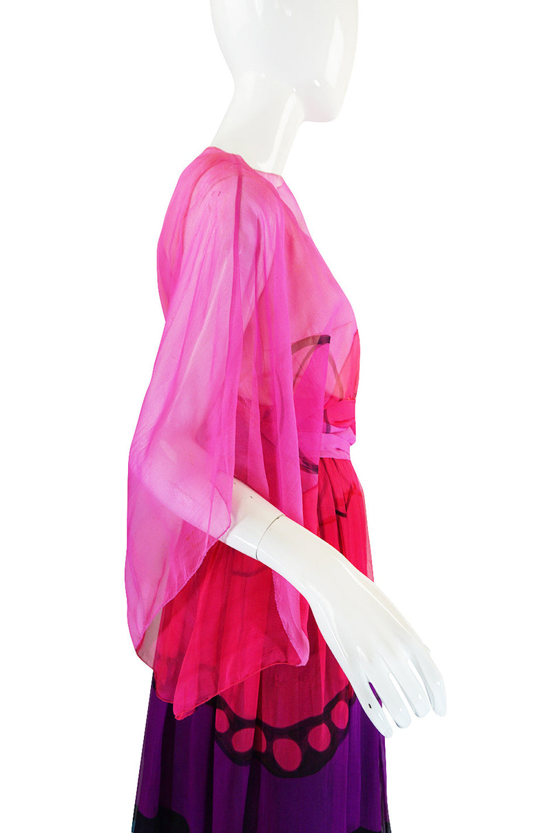 Ethereal and Pretty 1960s SIlk Chiffon Pink Print Dress