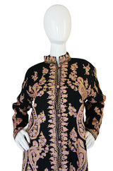 1960s Pastel Crewel Embroidered Detailing Black Jacket