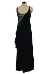 Spring 2000 Valentino Black Silk Dress w Shocking Sequin & Net Side Panel