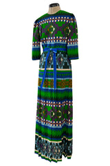 Ad Campaign Fall 1972 Lanvin by Jules-Francois Crahay Green & Blue Geometric Pattern Dress