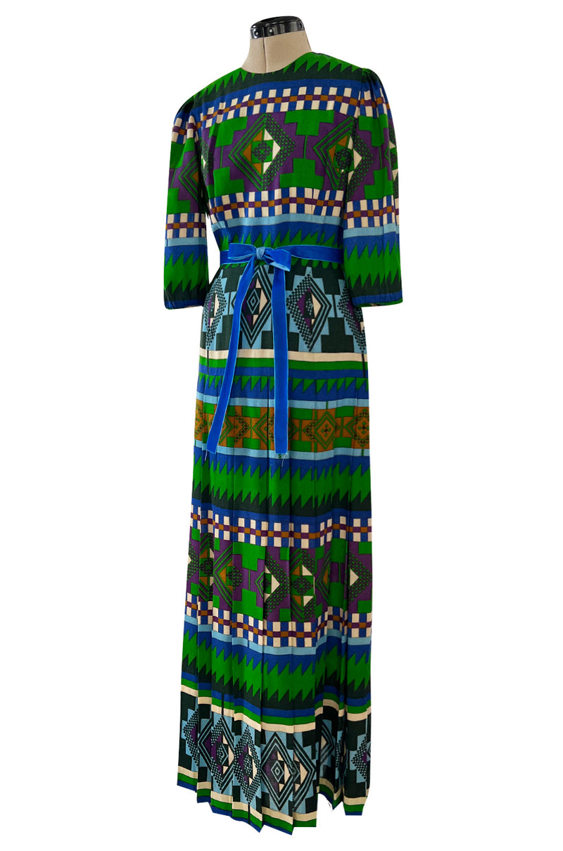Ad Campaign Fall 1972 Lanvin by Jules-Francois Crahay Green & Blue Geometric Pattern Dress