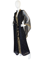 1960s Silk Chiffon & Gold Thread and Sequin Caftan