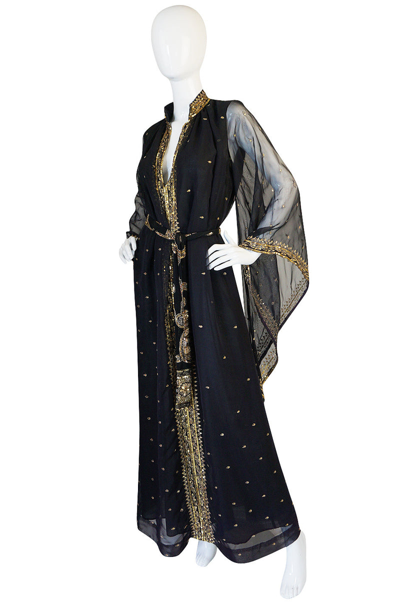 1960s Silk Chiffon & Gold Thread and Sequin Caftan