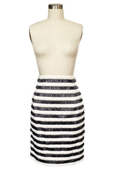 Resort 2015 Balmain Runway Graphic Striped Raffia Black & White Skirt