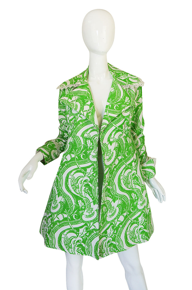 Rare 1960s Annacat Green & White Print Coat or Dress