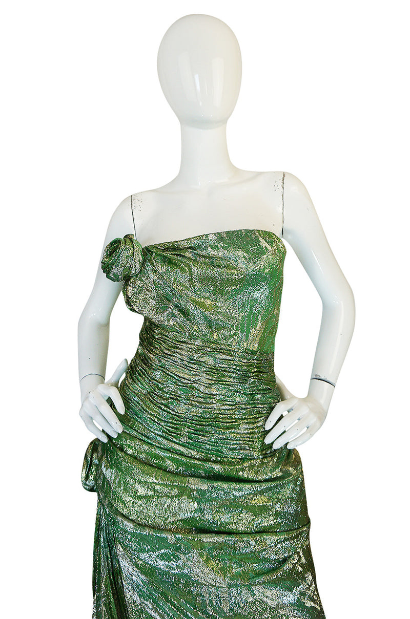 Fall 1988-89 Ungaro Couture Green & Gold Silk Metallic Dress