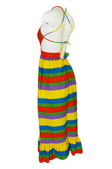 Spring 1972 Oscar de la Renta Rainbow Striped Backless Halter Dress
