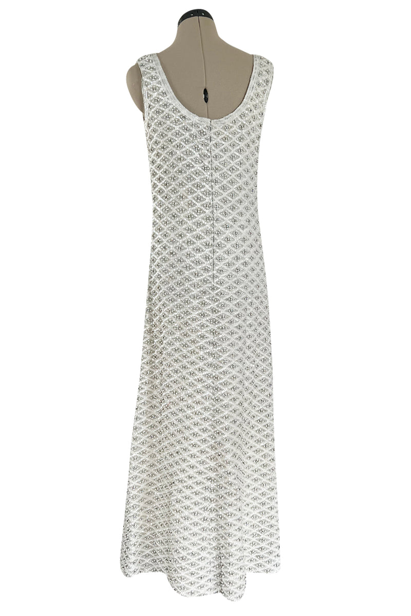Fabulous 1960s Madeleine de Rauch Haute Couture Pearl White Sequin & Rhinestone Dress