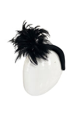 Documented Fall 1996 Chanel Black Felt Half Cap w High Feather Detailing