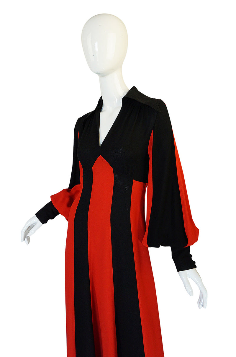 1960s Ossie Clark for Alice Pollock Red & Black Stripe Dress