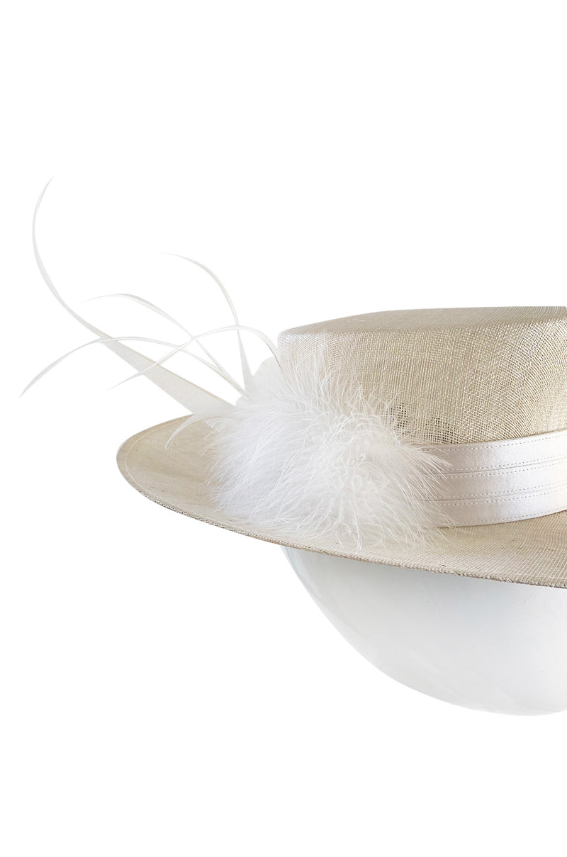 Bespoke 2001-2006 Philip Treacy Haute Couture Parasisal Straw Hat w Feather Detail