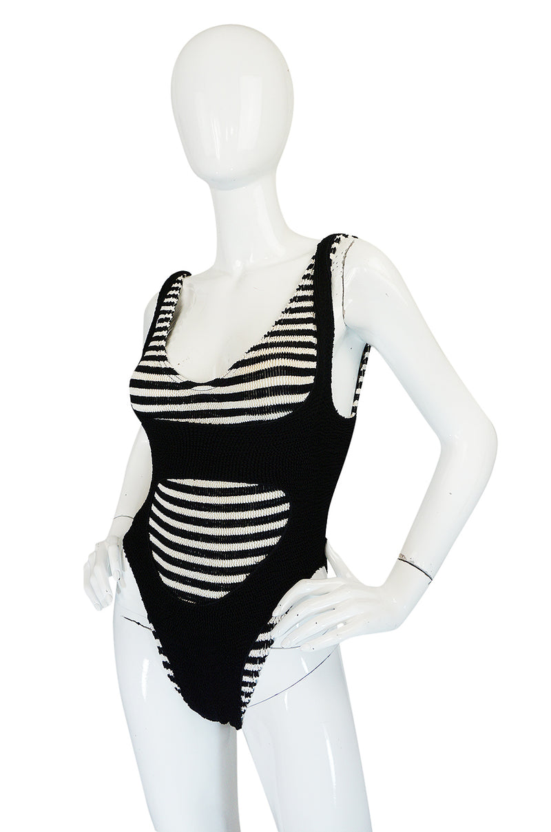 1980s Liza Bruce Black & White Two Piece Layered Swimsuit