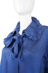 1970s Yves Saint Laurent Ocean Blue Silk Top