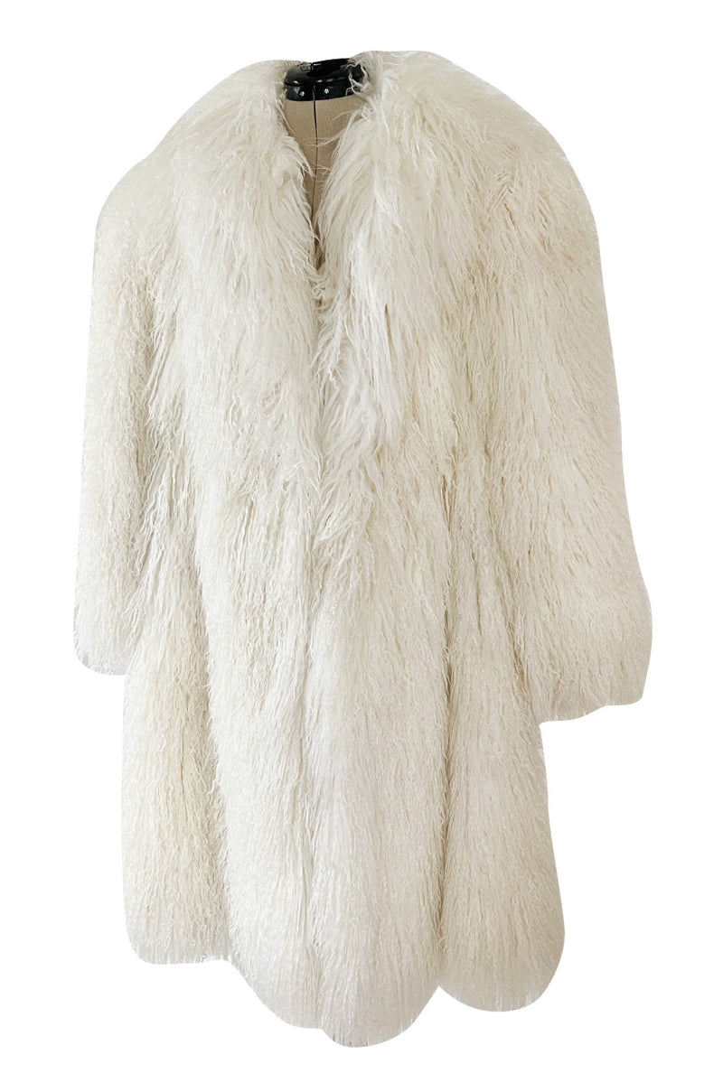Gorgeous 1970s Jerry Sorbara Longer Cut Fluffy White Toned Mongolian Sheepskin Coat
