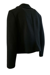 1970s Tricosa France Cropped Black Jacket w Pointed Collar Gold Buttons