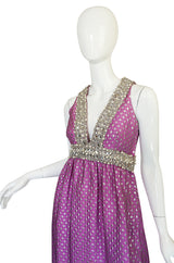 c1965-69 Lavender & Silver Beaded Oscar de la Renta Dress