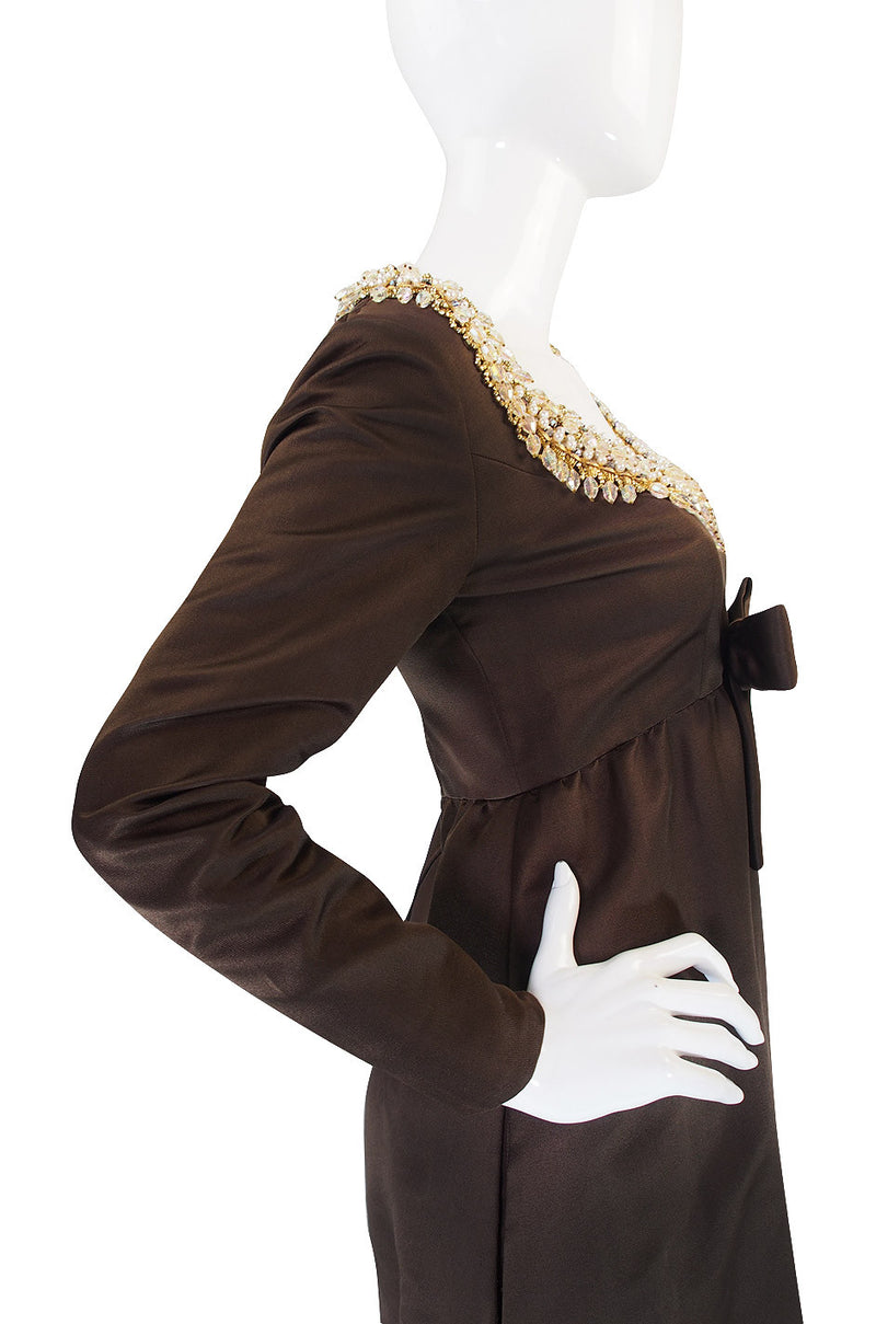 1960s Heavily Beaded Neckline Sarmi Silk Dress
