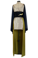 Fall 1994 Guy Laroche Haute Couture Runway Wide Sleeve Dress w Cumberbund & Back Skirt Panel