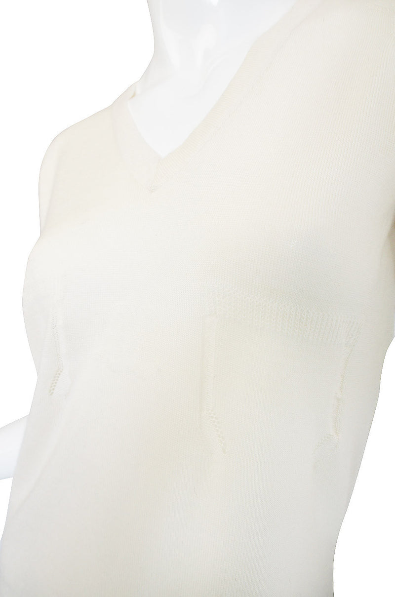 1980s White Cashmere Chanel Logo Sweater
