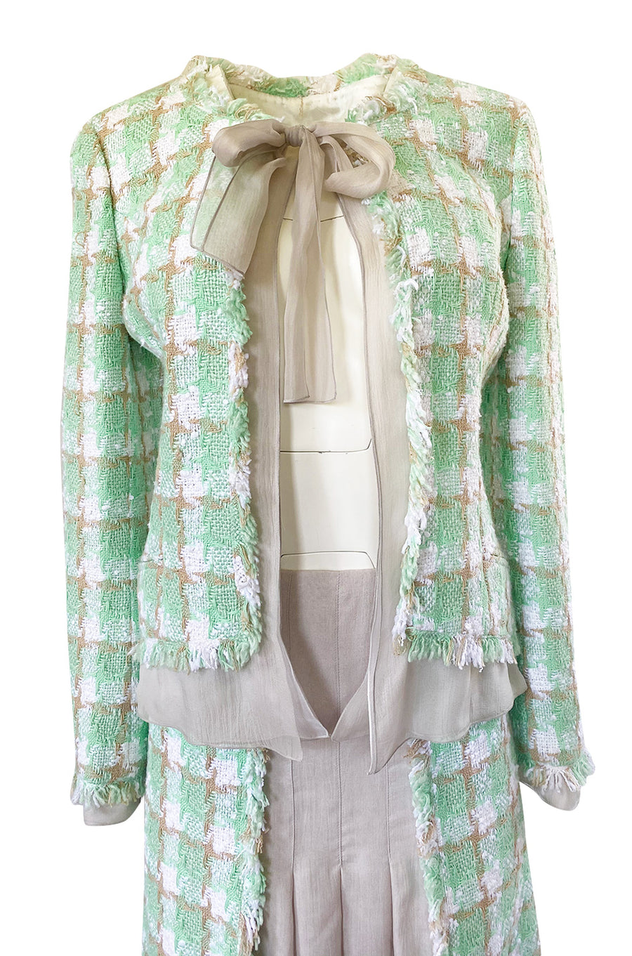 2004 Chanel Cruise Documented Mint Green Boucle & Silk Chiffon