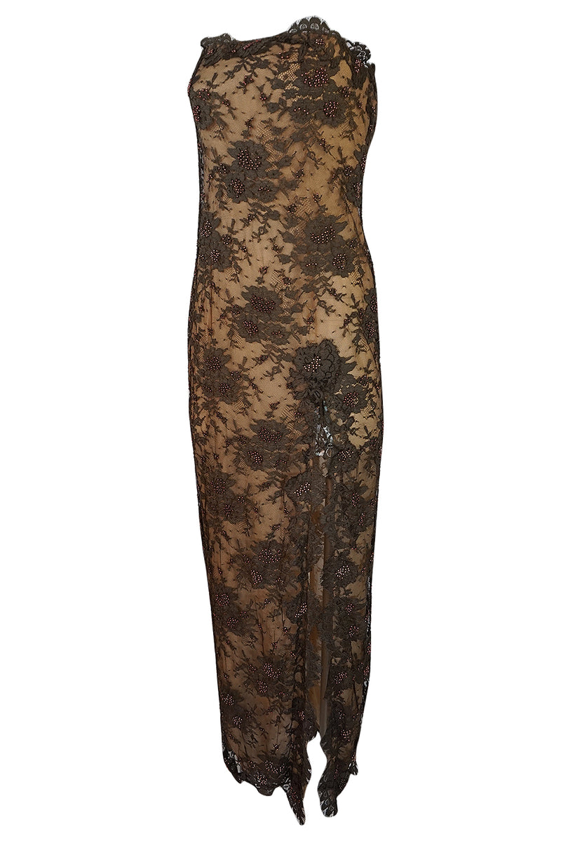 1970s John Anthony Couture Beaded Lace Strapless Dress