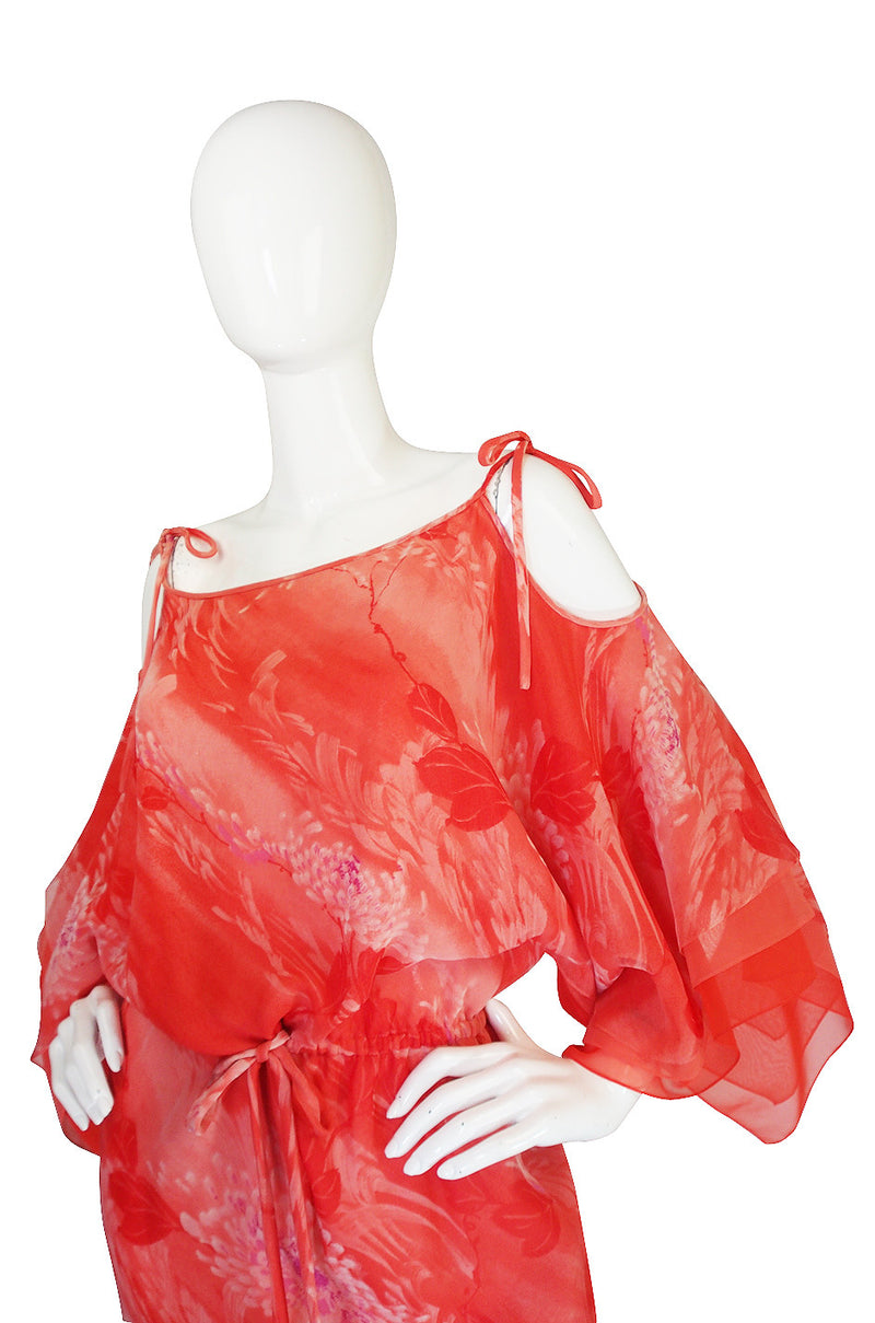 1970s Layered Silk Chiffon Travilla Maxi Dress