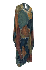 1970s Unlabelled Well Made Tie Dye Printed Silk Caftan