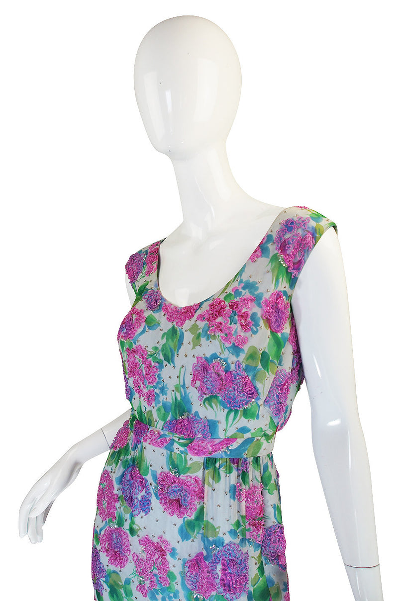 1960s Heavily Beaded Floral Malcolm Starr Dress