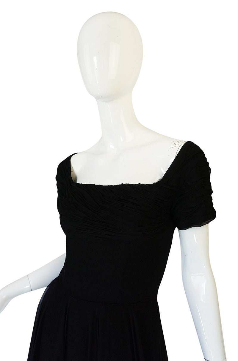 Stunning 1950s Little Black Silk Chiffon Ceil Chapman Dress