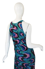 1960s Blue & Pink Hand Done Sequin Dress