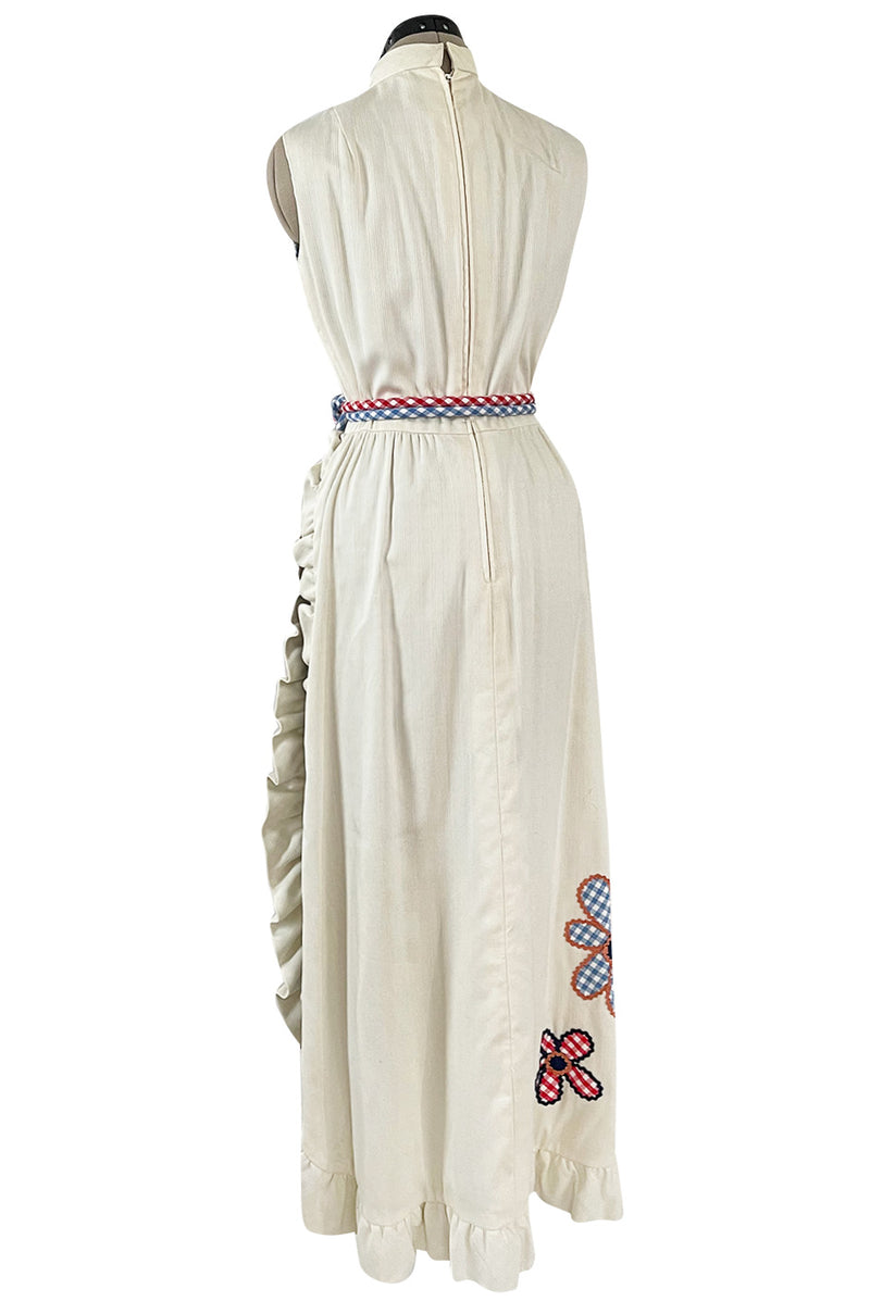 Amazing 1970s Malcolm Appliqué Starr Flower Dress by Youssef Rizkallah w Open Side Slit