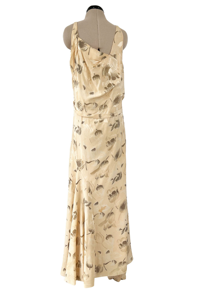 Rare & Beautiful 1920s E. L. Mayer Pale Gold Silk Flapper Dress w Lame & Rhinestone Detailing