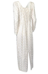 1970s Stavropoulos White Applique & Ivory Net Full Length Sheath Dress